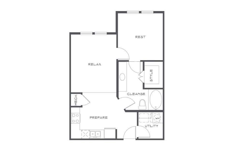A Platinum - 1 bedroom floorplan layout with 1 bath and 660 square feet. (2D)