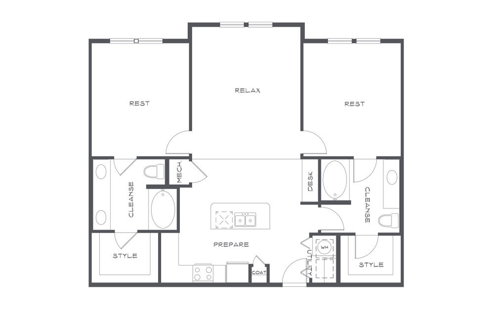 B2 Platinum - 2 bedroom floorplan layout with 2 baths and 1190 square feet. (2D)